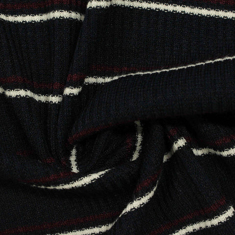 White Stripes Rib Knit, Viscose-Poly, 210 gsm