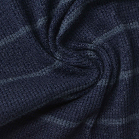 Striped Polyester Stretch Waffle Knit Fabric, 230 gsm, 140 cm — Navy