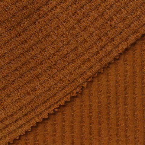 Brushed Polyester Viscose Stretch Waffle Knit Fabric, 220 gsm, 140 cm — Brown
