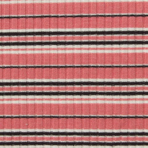 Pink Horizontal-Stripe Rib Knit, Viscose-Poly, 210 gsm