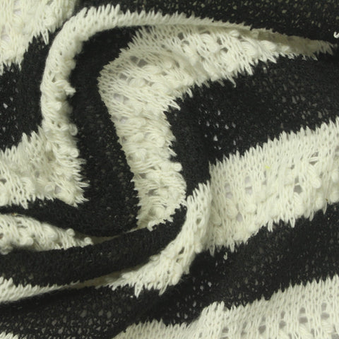 Black Horizontal-Stripe Chunky Knit, Poly-Cotton, 203 gsm