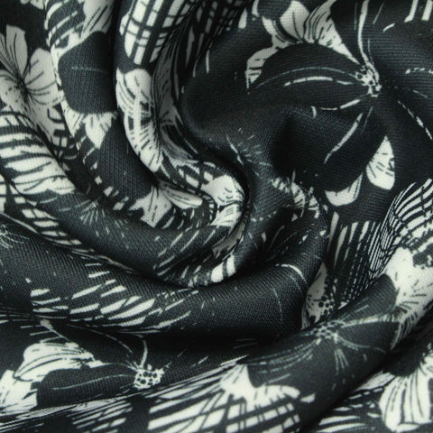 Black Floral Scuba Knit, Polyester, 282 gsm