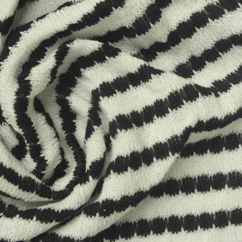 Black Horizontal-Stripe Chunky Knit, Polyester, 180 gsm