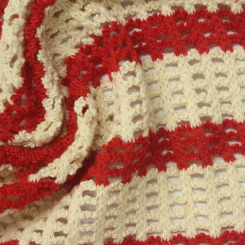 Red Horizontal-Stripe Chunky Knit, Cotton-Poly, 280 gsm