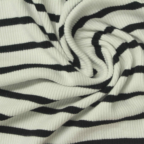 Black Horizontal-Stripe Rib Knit, Viscose, 240 gsm, 120 cm