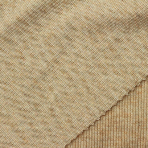Light Brown Marl Rib Knit, Poly-Cotton