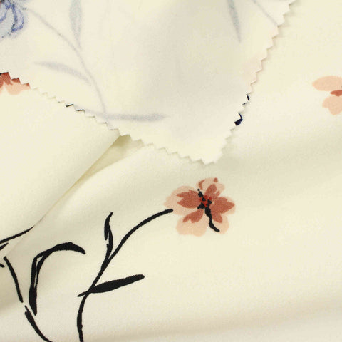 Cream Flowers Linen-Look, Polyester