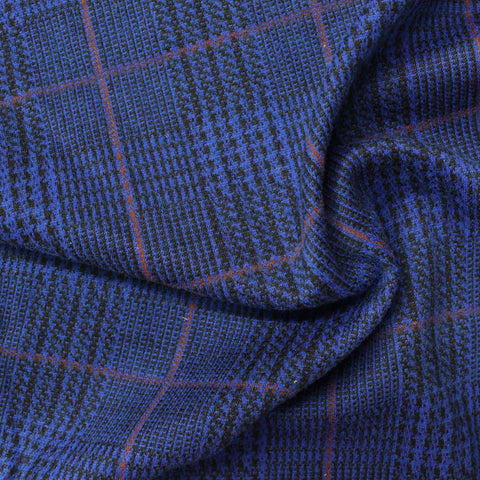 Blue Houndstooth Knit, Polyester, 200 gsm