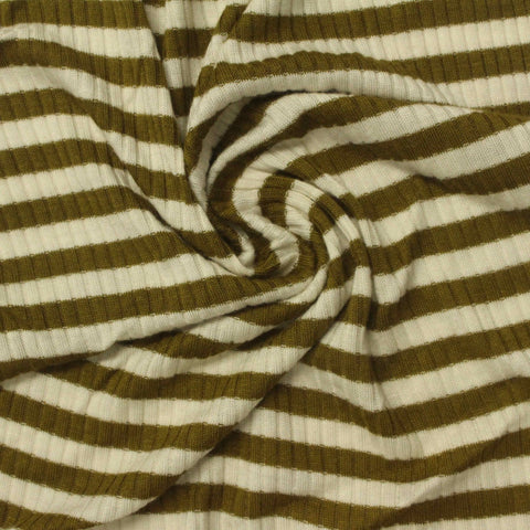 Olive Horizontal-Stripe Rib Knit, Viscose, 180 gsm