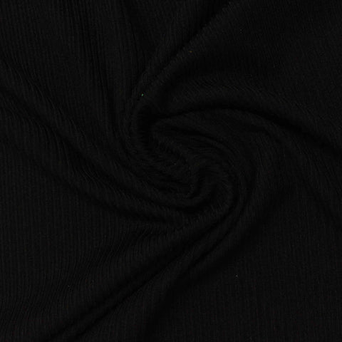 Brushed Polyester Stretch Rib Knit Fabric, 230 gsm, 175 cm — Black
