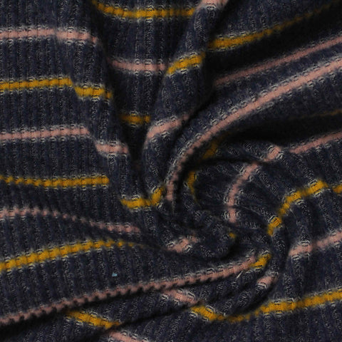 Dark Blue Horizontal-Stripe Rib Knit, Poly-Viscose, 290 gsm