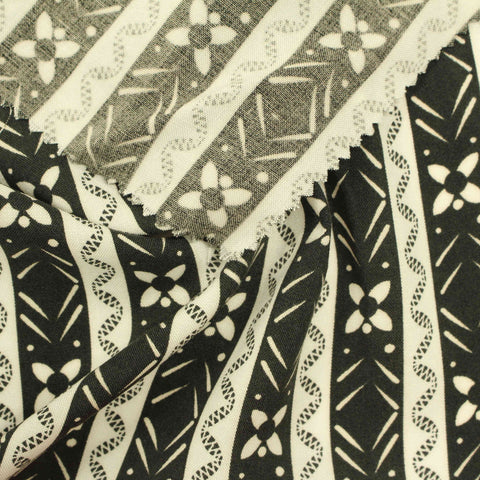 Black Vertical-Stripe Woven, Viscose, 130 gsm