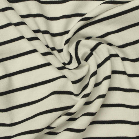 Black Horizontal-Stripe Jersey Knit, Cotton, 145 gsm