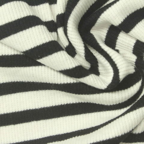 Dark Grey Horizontal-Stripe Rib Knit, Cotton, 200 gsm