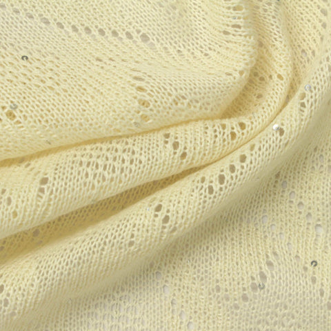 Pale Yellow Sequins Pointelle Knit, Polyester