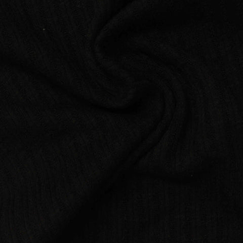 Polyester Viscose Stretch Rib Knit Fabric, 230 gsm, 135 cm — Black