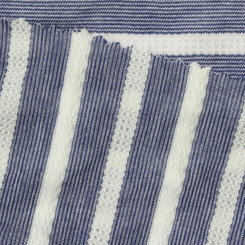 Navy Horizontal-Stripe Jersey Knit, Viscose-Poly, 156 gsm