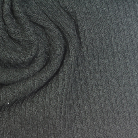 Dark Green Textured Rib Knit, Cotton-Poly