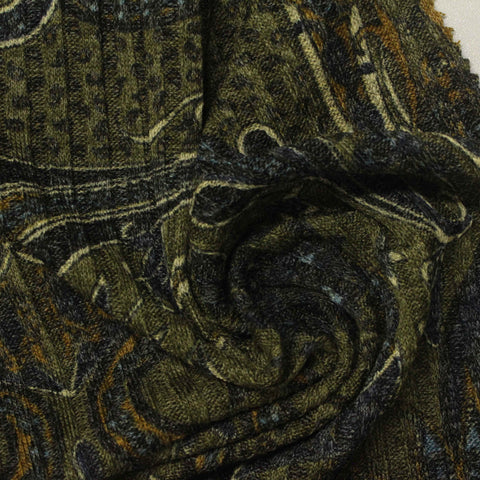 Olive Paisley Rib Knit, Polyester