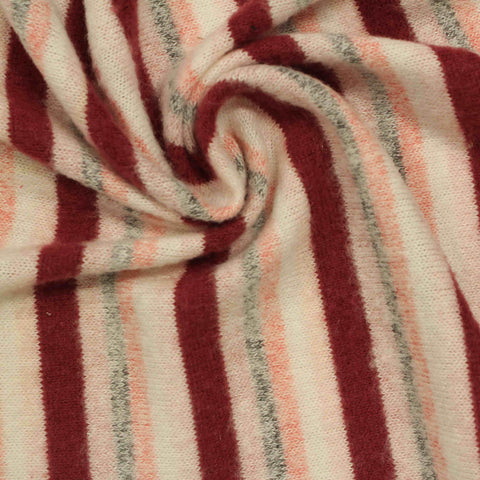 Dark Red Vertical-Stripe Chunky Knit, Viscose-Poly