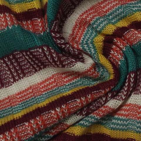 White Horizontal-Stripe Rib Knit, Polyester, 220 gsm
