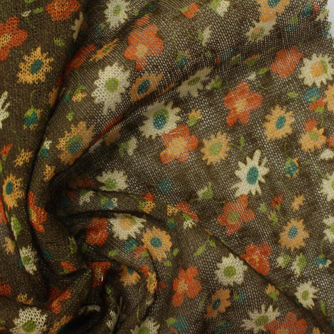 Orange Floral Knit, Polyester, 100 gsm