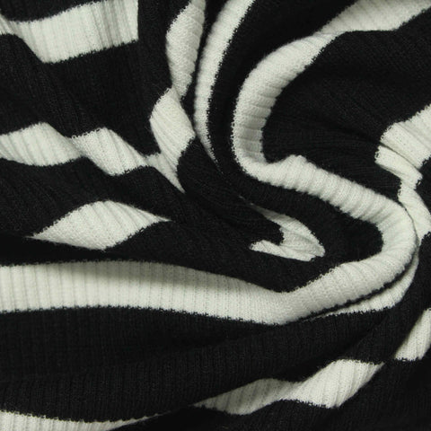 Black Horizontal-Stripe Rib Knit, Poly-Viscose, 226 gsm