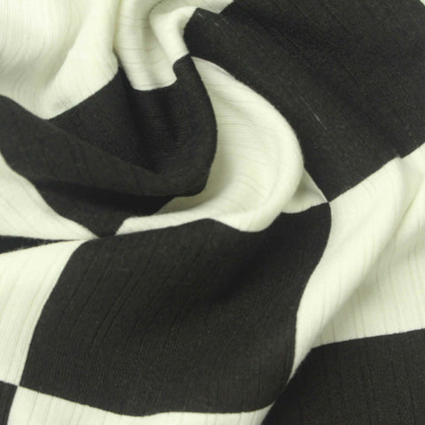Black Check Rib Knit, Poly-Viscose, 330 gsm