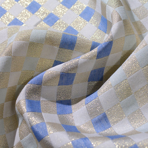 Blue Glitter-Check Jacquard, Poly-Cotton