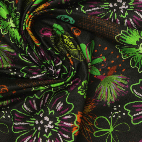 Bright Green Bold-Floral Jersey Knit, Poly-Spandex