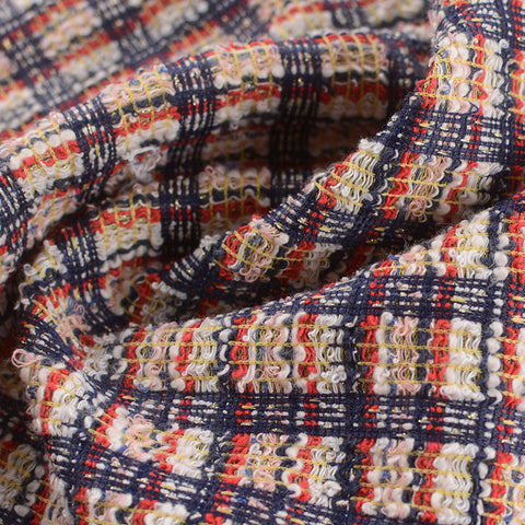 Dark Blue Bold-Plaid Interlock Knit, Polyester