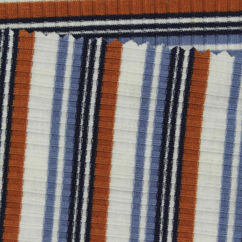 White Horizontal-Stripe Rib Knit, Viscose-Poly, 227 gsm