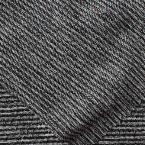 Black Horizontal-Stripe Rib Knit, Poly-Viscose, 250 gsm, 165 cm
