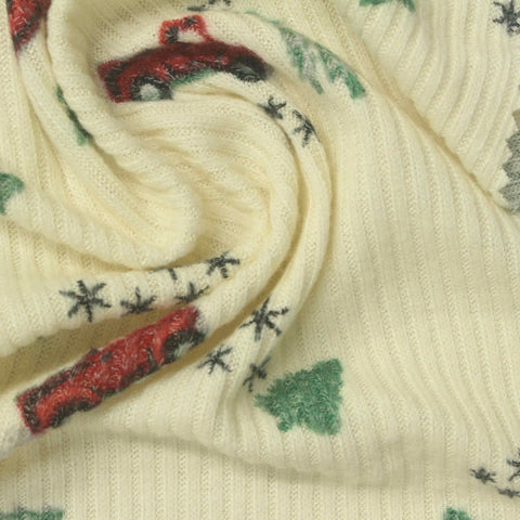Jacquard Viscose Polyester Stretch Rib Knit Fabric, 190 gsm, 194 cm — Beige