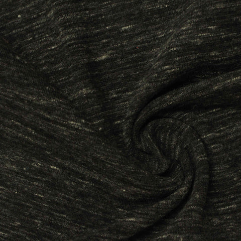 Dark Grey Heathered-Marl Rib Knit, Cotton-Poly, 240 gsm