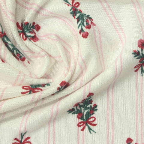 Red Floral Chunky Knit, Polyester, 195 gsm