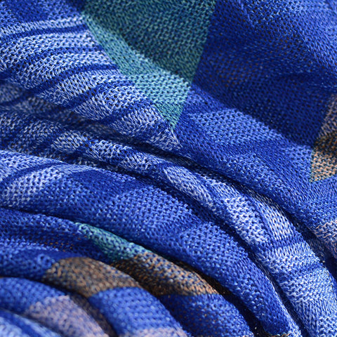 Blue Plaid Chunky Knit, Polyester, 286 gsm