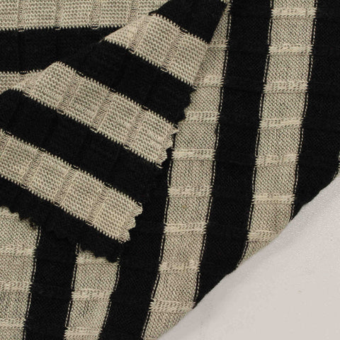 Black Horizontal-Stripe Rib Knit, Poly-Viscose, 220 gsm, 130 cm, ref EF-209398
