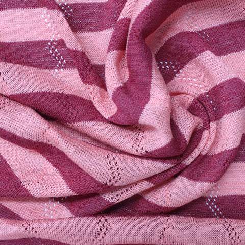 Pink Horizontal-Stripe Pointelle Knit, Viscose-Nylon, 171 gsm