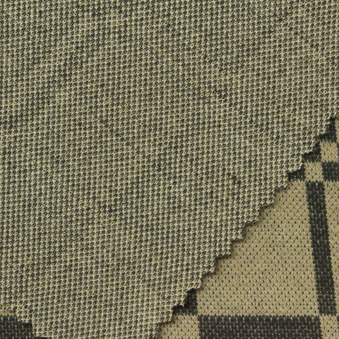 Dark Grey Plaid Interlock Knit, Polyester, 218 gsm