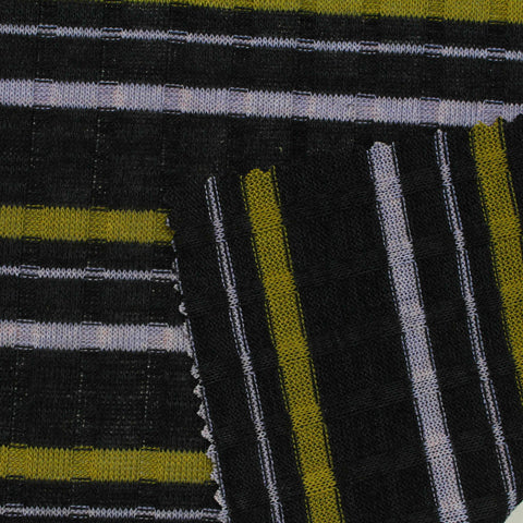Black Horizontal-Stripe Rib Knit, Poly-Viscose, 220 gsm, 150 cm