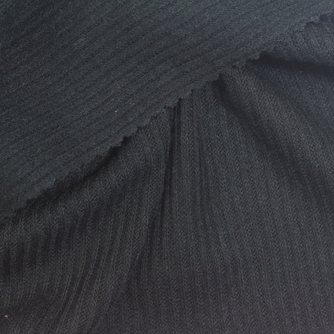 Brushed Polyester Viscose Stretch Rib Knit Fabric, 190 gsm, 164 cm — Black