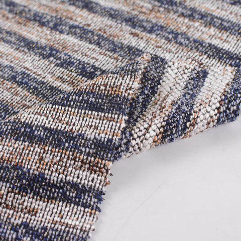 Dark Blue Horizontal-Stripe Chunky Knit, Poly-Viscose, 398 gsm