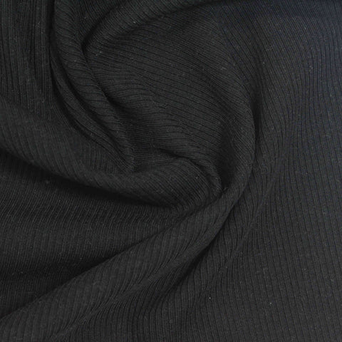 Cotton Viscose Stretch Rib Knit Fabric, 250 gsm, 150 cm — Black