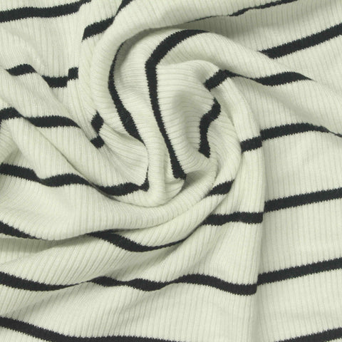 Black Horizontal-Stripe Rib Knit, Viscose, 250 gsm, 125 cm