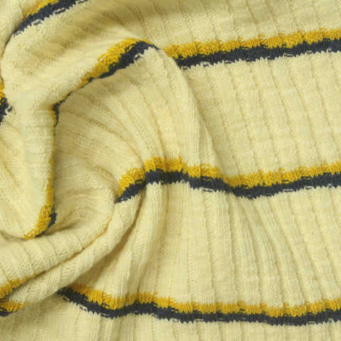 Yellow Horizontal-Stripe Rib Knit, Cotton-Poly