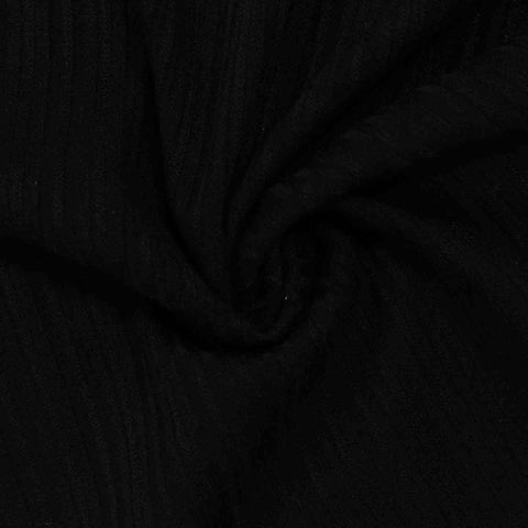 Polyester Stretch Rib Knit Fabric, 230 gsm, 140 cm — Black