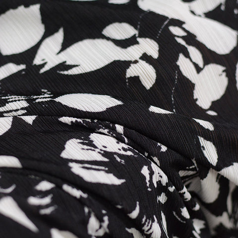 Black Floral Rib Knit, Polyester, 200 gsm