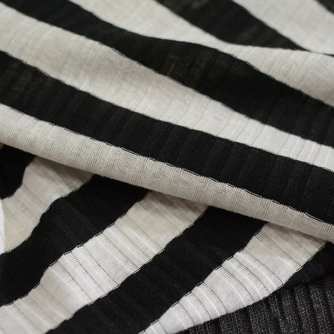 Black Horizontal-Stripe Rib Knit, Poly-Cotton, 125 gsm