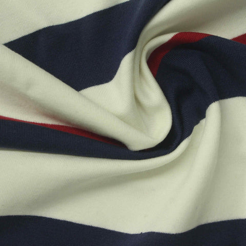 Red Horizontal-Stripe Jersey Knit, Cotton, 196 gsm
